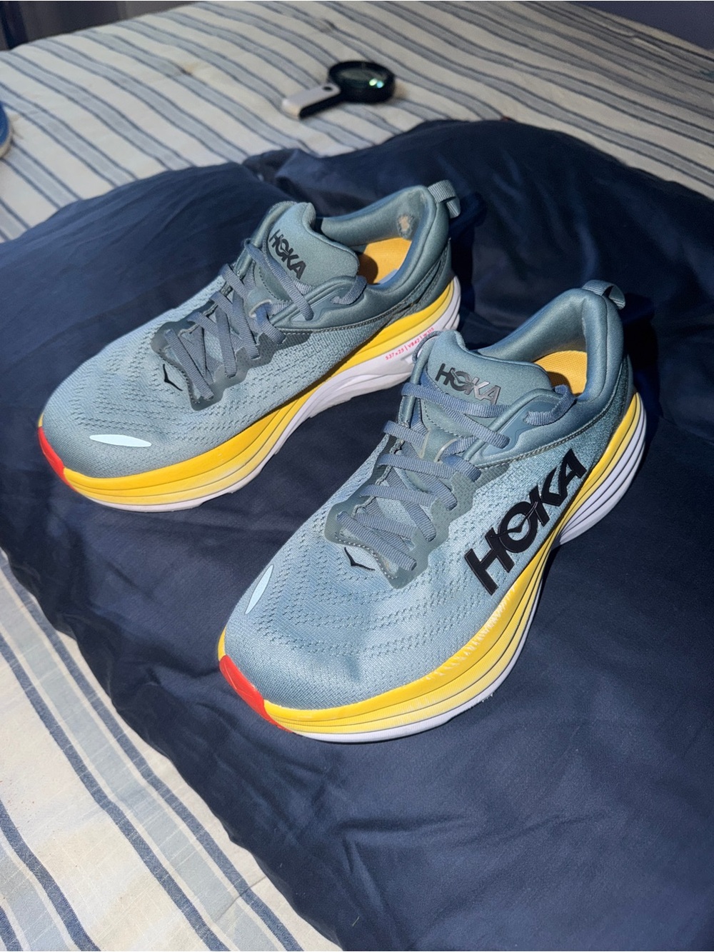 Hoka Bondi 8 Men's Running Shoes Size 9.0 Slate Blue w/Yellow & White Accents
